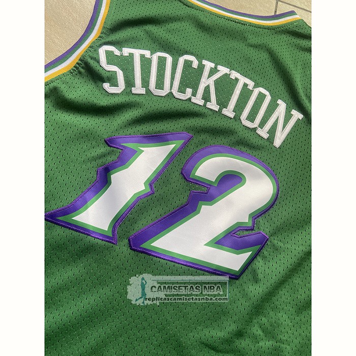 Camiseta Utah Jazz John Stockton NO 12 Mitchell & Ness 1996-97 Verde